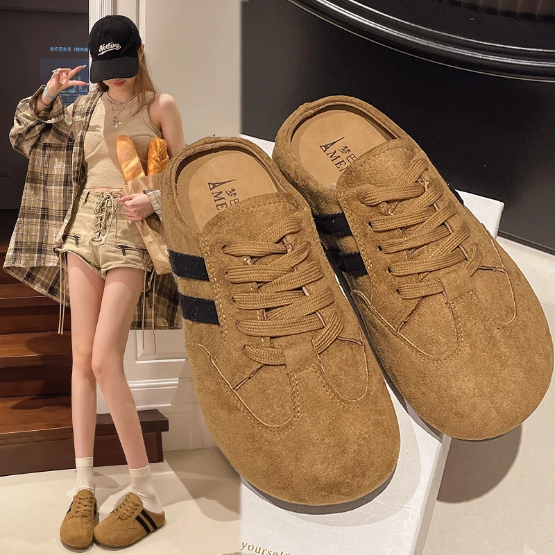 勃肯鞋2025新款包头半拖鞋女外穿复古德训无后跟一脚蹬懒人休闲鞋