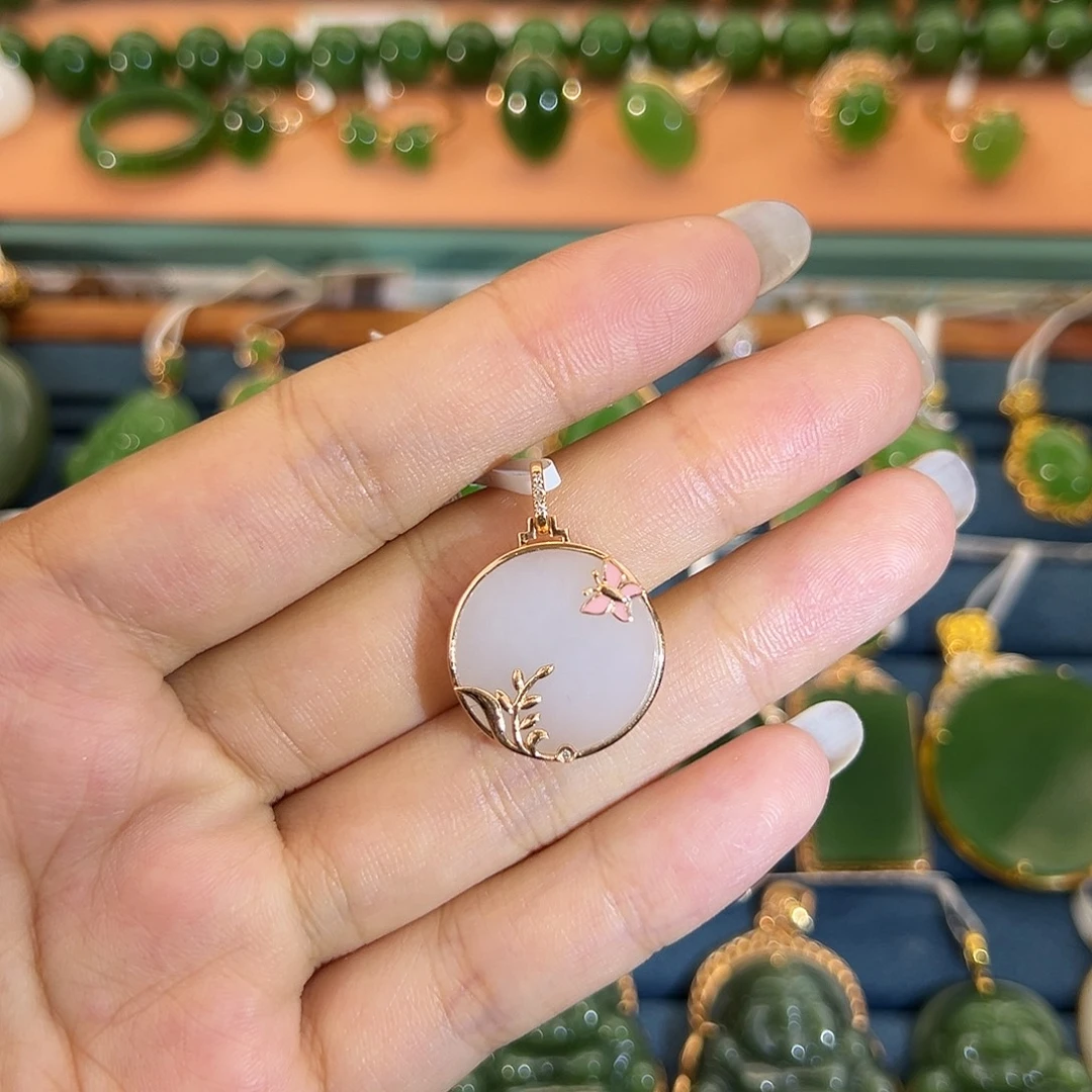 和田玉（白玉）18K金镶嵌吊坠(不含链)