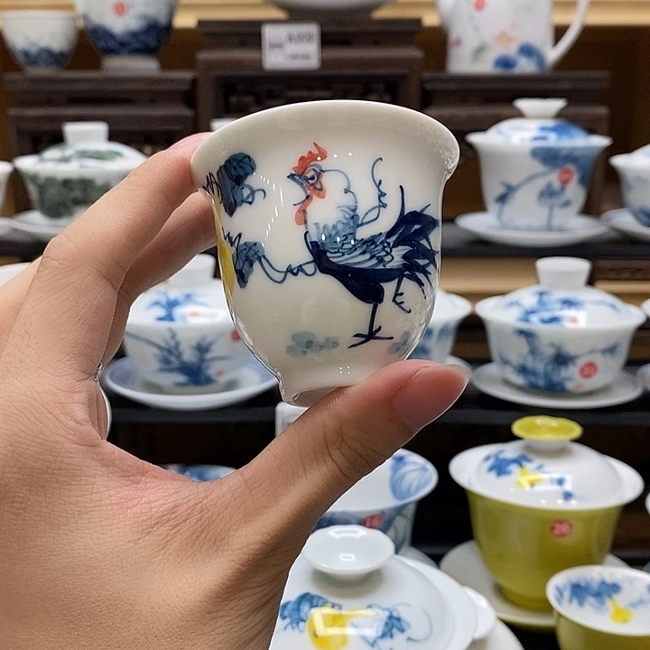 零****手绘公鸡主人杯75cc釉下彩微瑕福利款