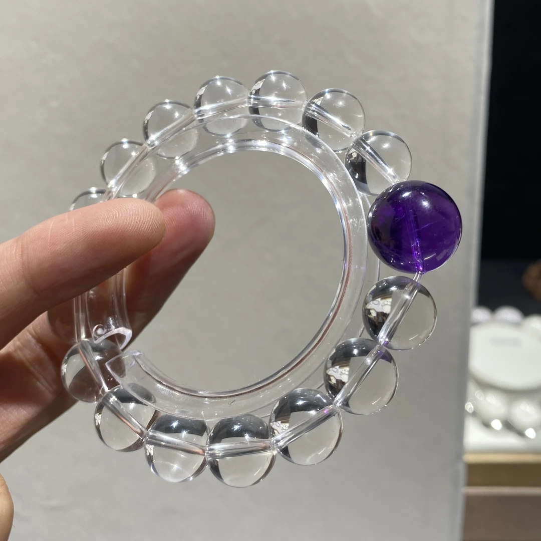 【毕业AA级】天然白水晶全净+乌拉圭帝王紫水晶 女士时尚手串