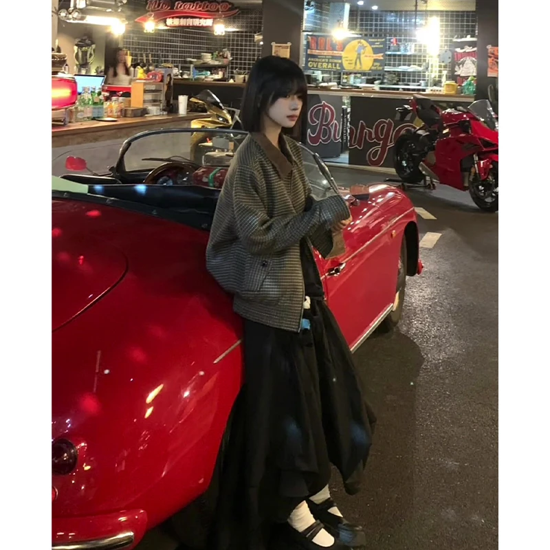 千鸟格灯芯绒翻领夹克男款早秋设计感长袖上衣复古老钱风短款外套