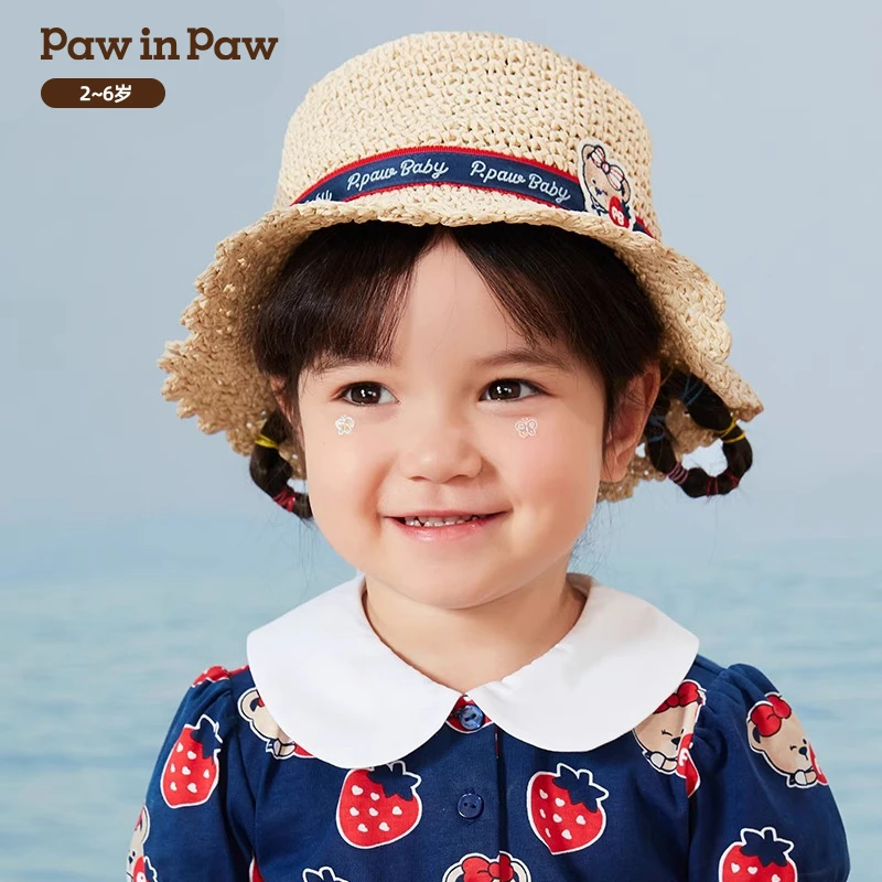 PawinPaw卡通小熊童装夏季女宝宝卡通印花防晒休闲草帽