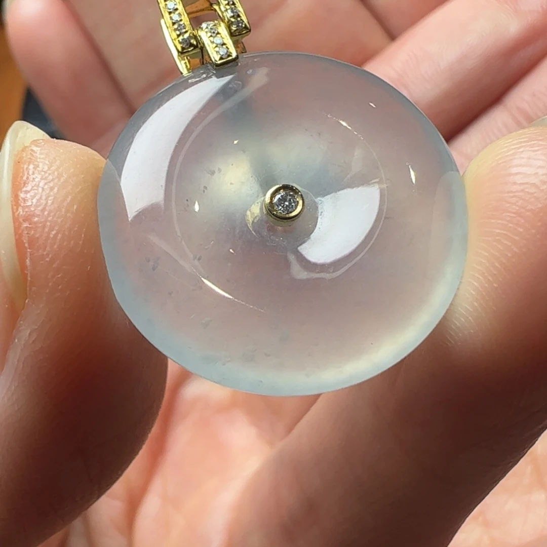 颈饰18K金镶嵌翡翠缅料天然翡翠A货