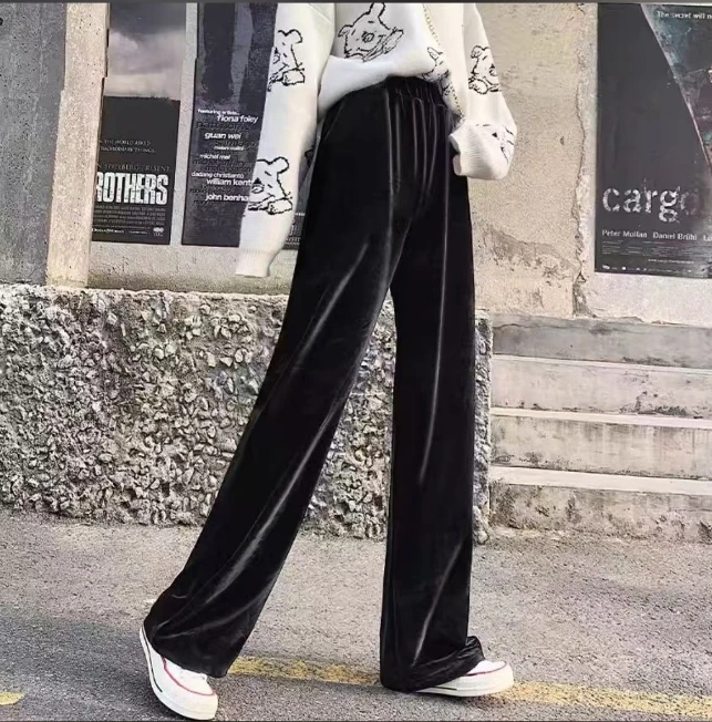 金丝绒阔腿裤女秋冬小个子高腰显瘦百搭垂