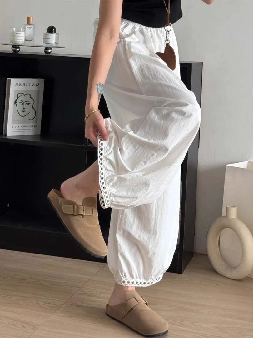 白色阔腿裤女夏薄款胖妹妹mm宽松显瘦梨形身材休闲气球灯笼裤九分