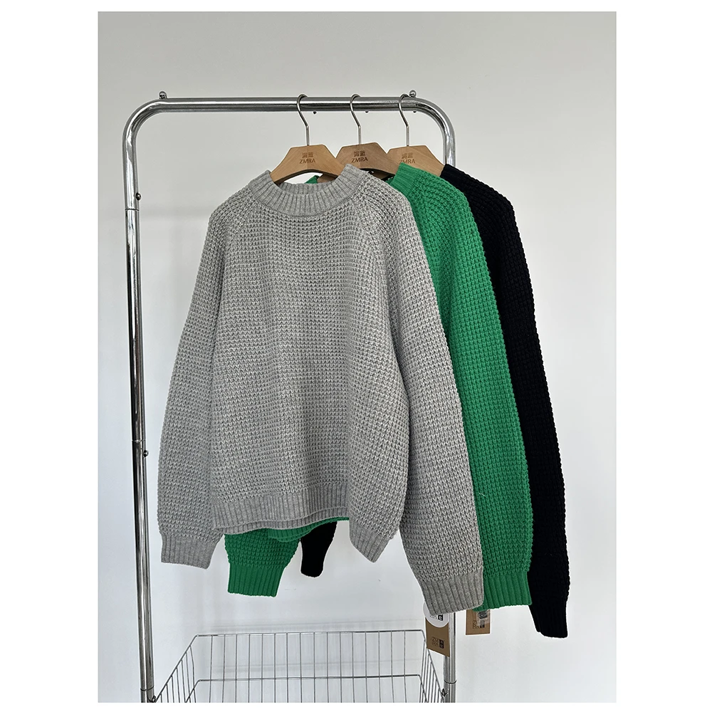 M110秋冬新款纯色女士圆领长袖时尚百搭休闲毛衣