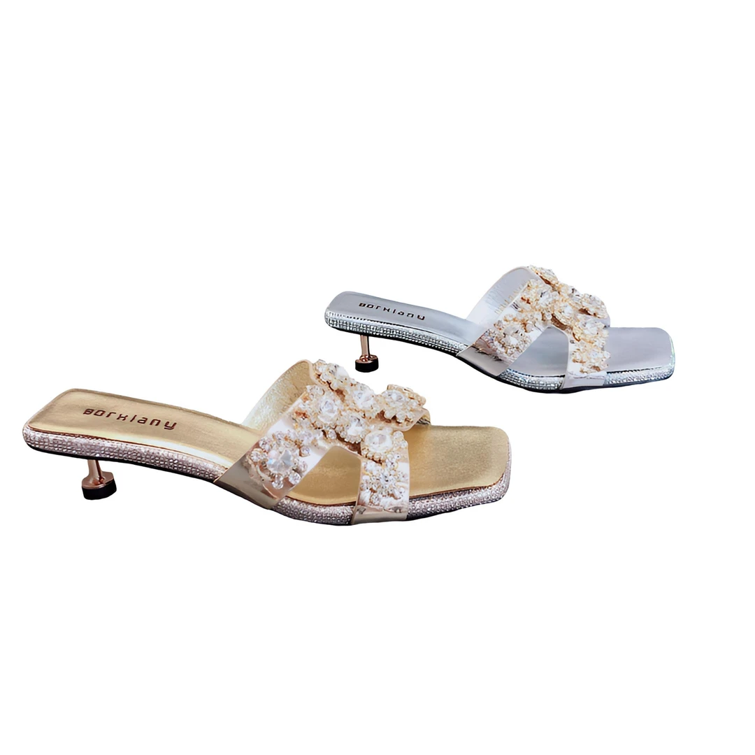 一字型水钻欧美风方头夏季一字拖平底女鞋欧若假日风