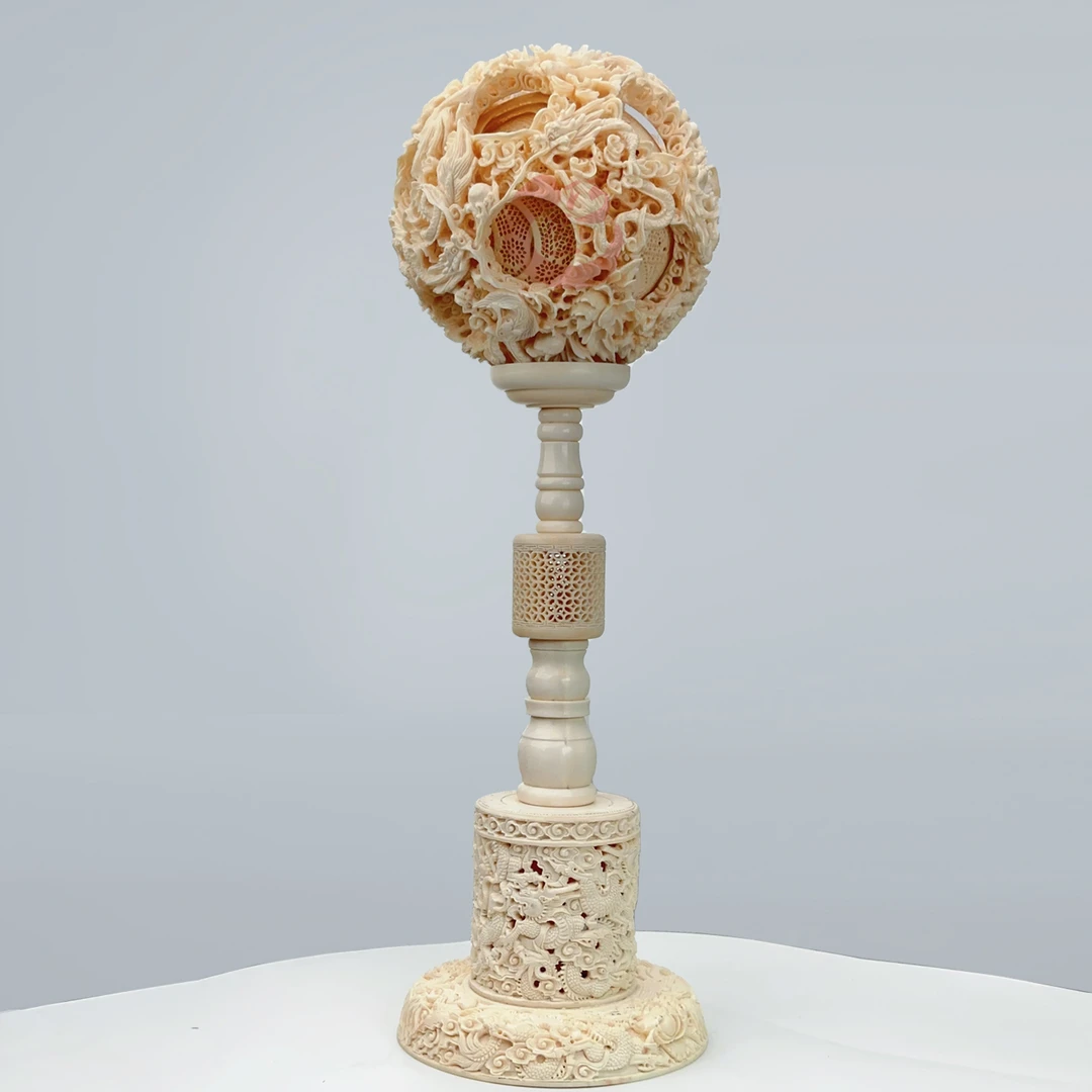 巧匠猛犸象牙鬼工球龙凤呈祥玲珑球非遗手工雕刻中国国宝级鬼工球