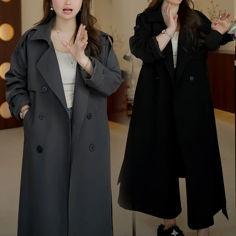 韩版简约休闲风女装风衣2025秋冬新款气质减龄中长款显瘦外套大衣