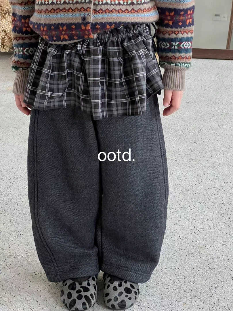 OOTD-941-儿童韩系百搭女童洋气格子屁帘裤 （秋冬款）