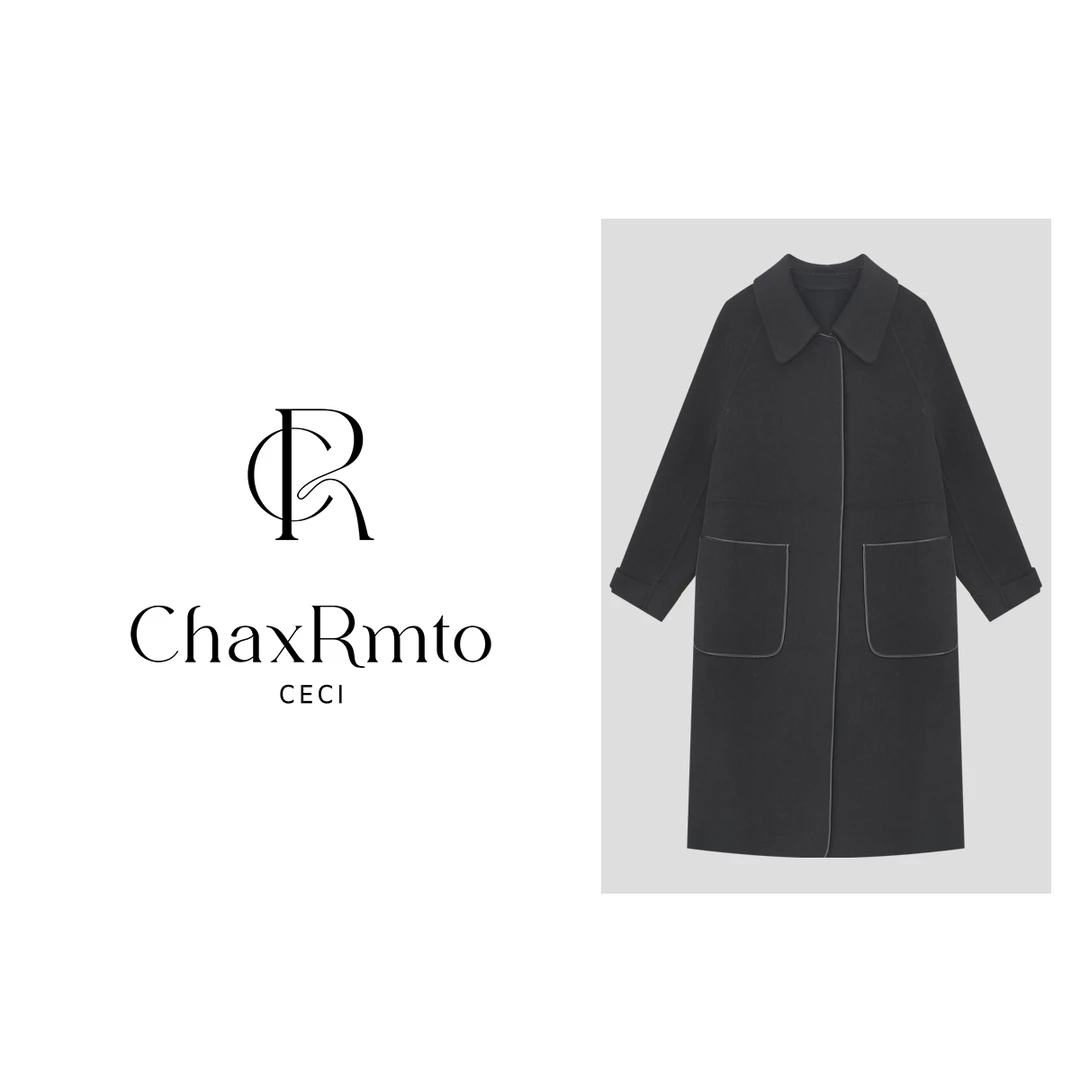 ChaxRmto斯斯100绵羊毛25秋冬时尚大口袋长款毛呢大衣SD1A1388