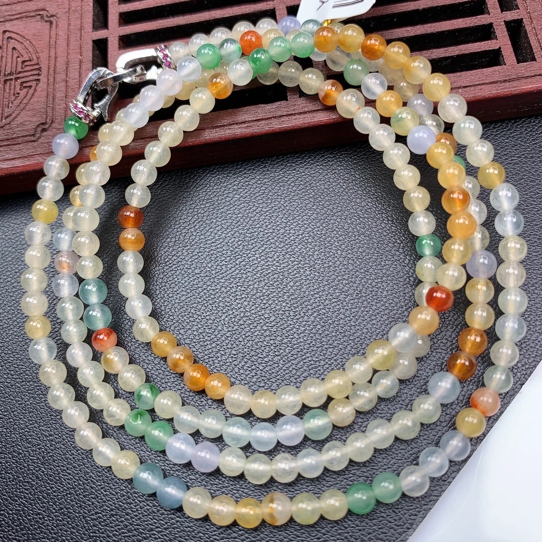 四会 缅甸A货翡翠正冰多宝黄翡小米珠圆珠项链珠链T/3.5mm660mm