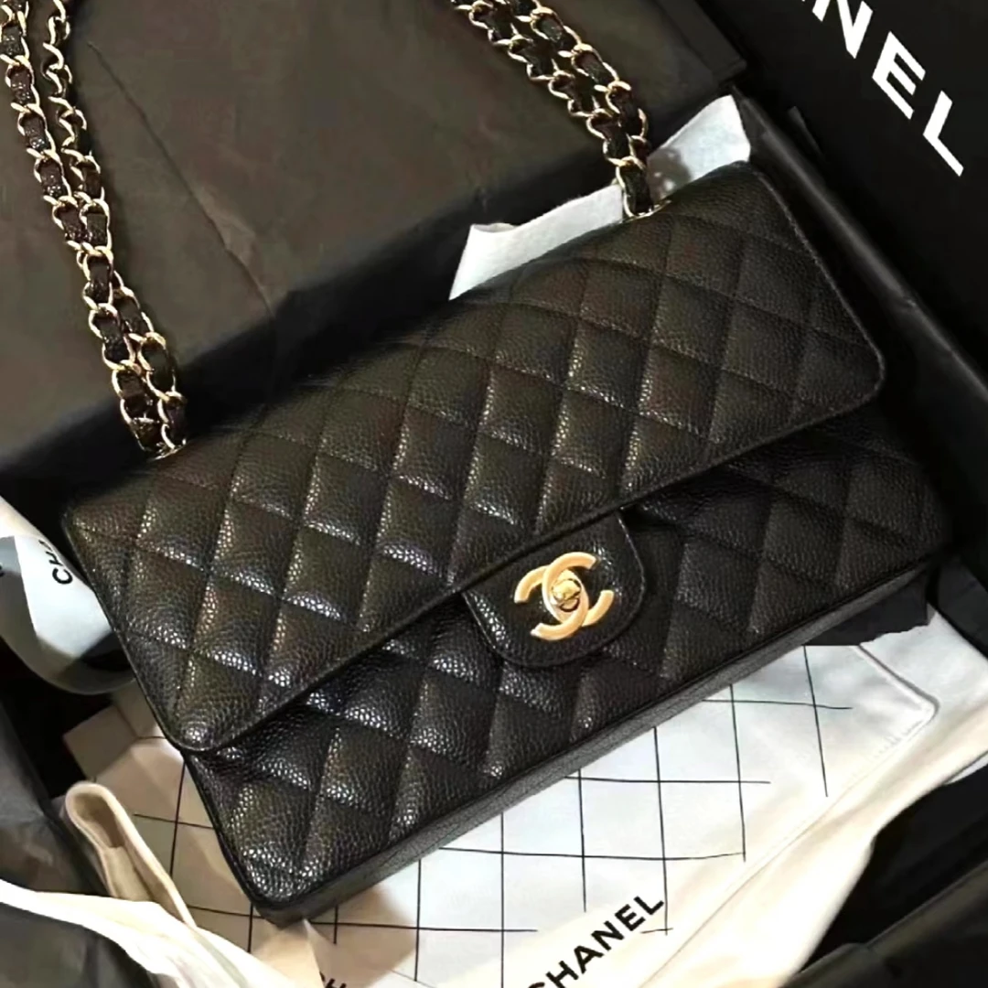 95新 Chanel/香奈儿 多多奢品/香奈儿黑金荔枝牛中号CF挎包/98新
