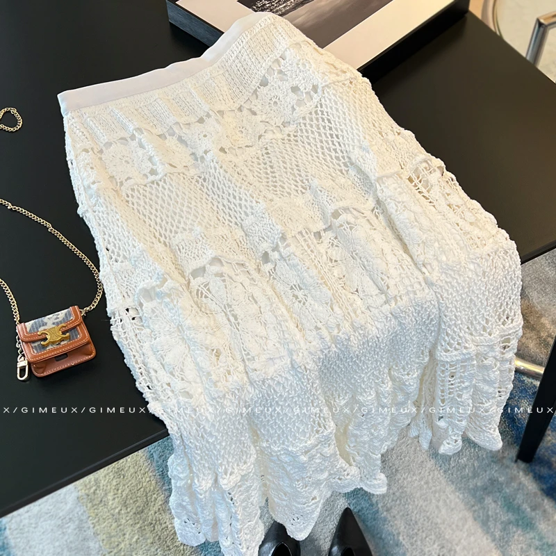 五一出游百搭镂空钩花法式气质减龄毛线国风半身裙女夏季2025新款