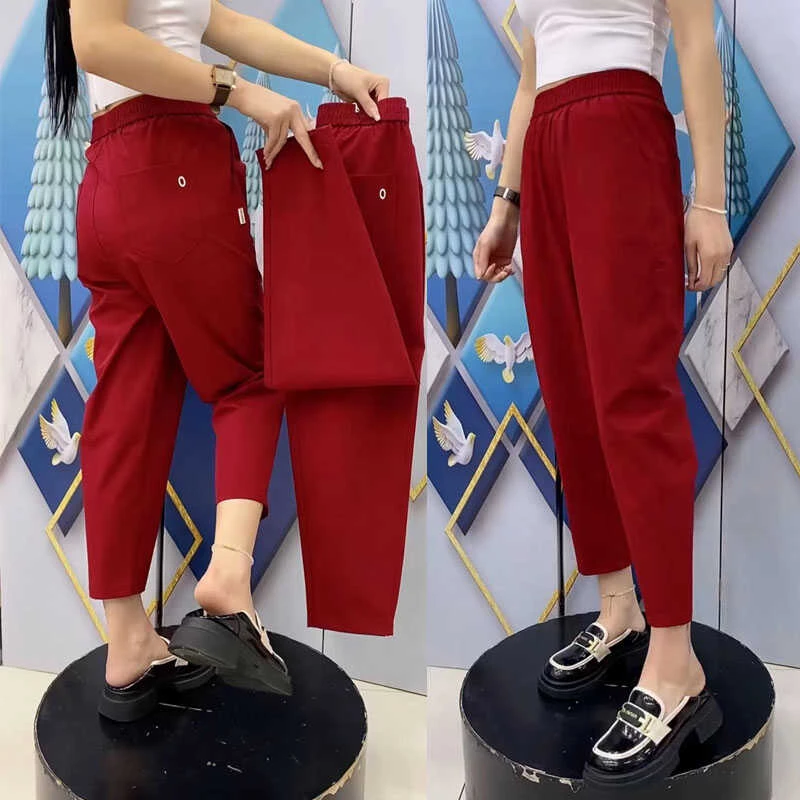 2728（裤长88）2025新款春秋款卫裤萝卜裤哈伦裤女裤洋气春款针织