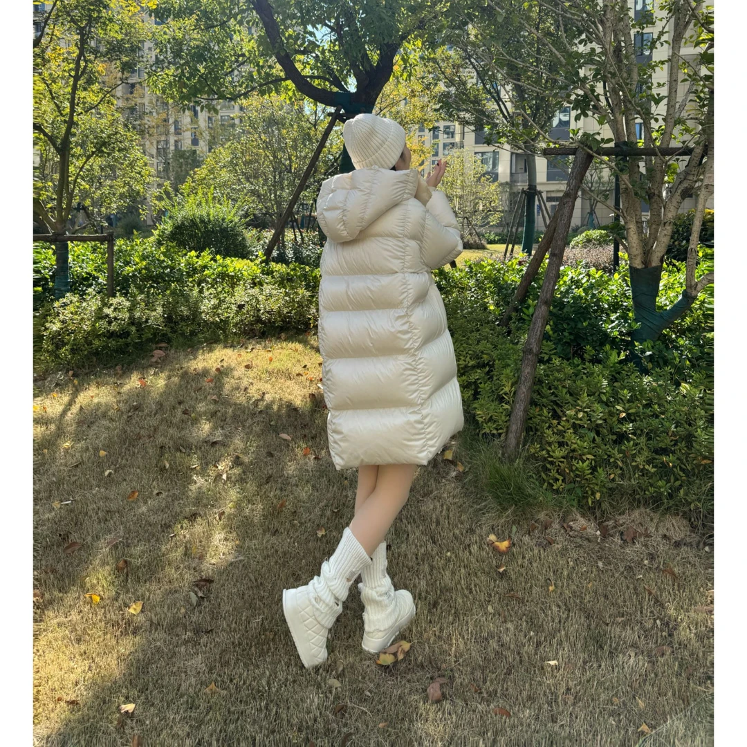 D7泡芙羽绒服女中长款过膝韩版宽松加厚连帽时尚冬季保暖新款外套