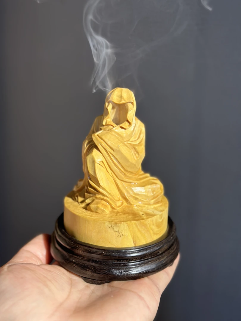 小叶黄杨木无相佛香薰炉