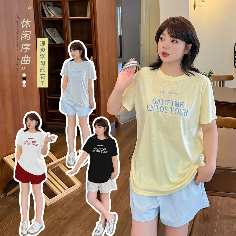 大码女装宽松短袖t恤胖美眉梨型身材微胖遮肚巨显瘦减龄圆领上衣