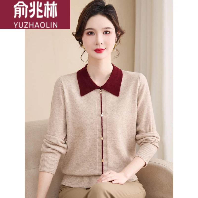 俞兆林年轻妈妈春装针织衫新款新款中年女装轻薄毛衫中老年时尚打
