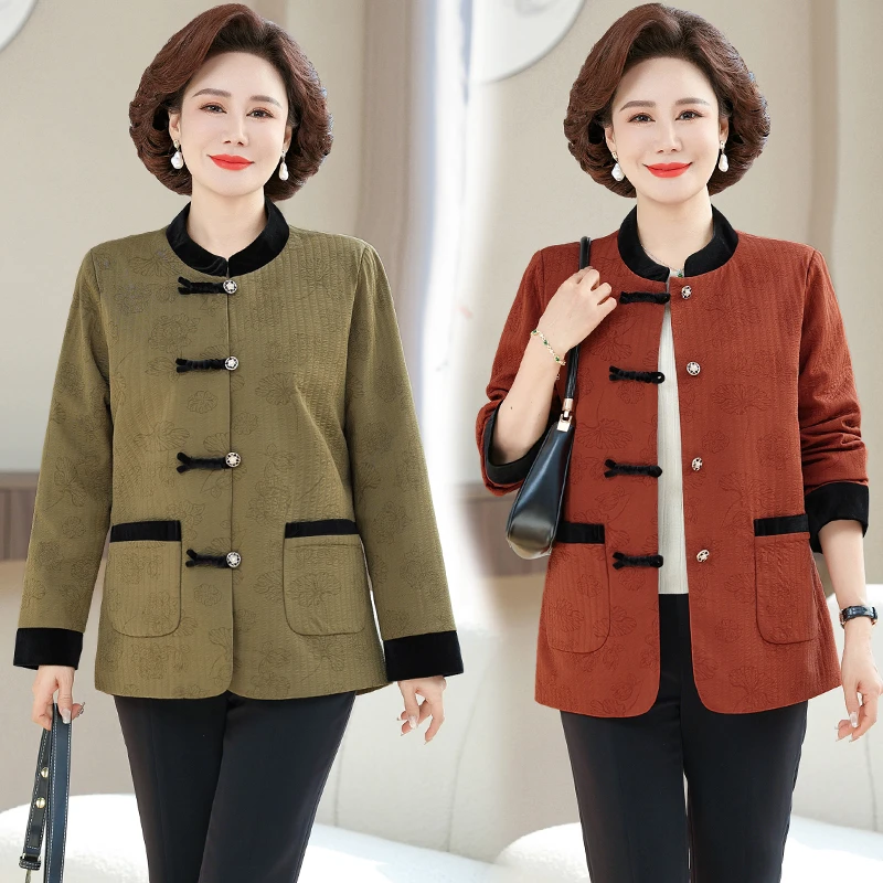 妈妈春装中式国风中老年人女装春秋洋气奶奶装圆领上衣外套开衫