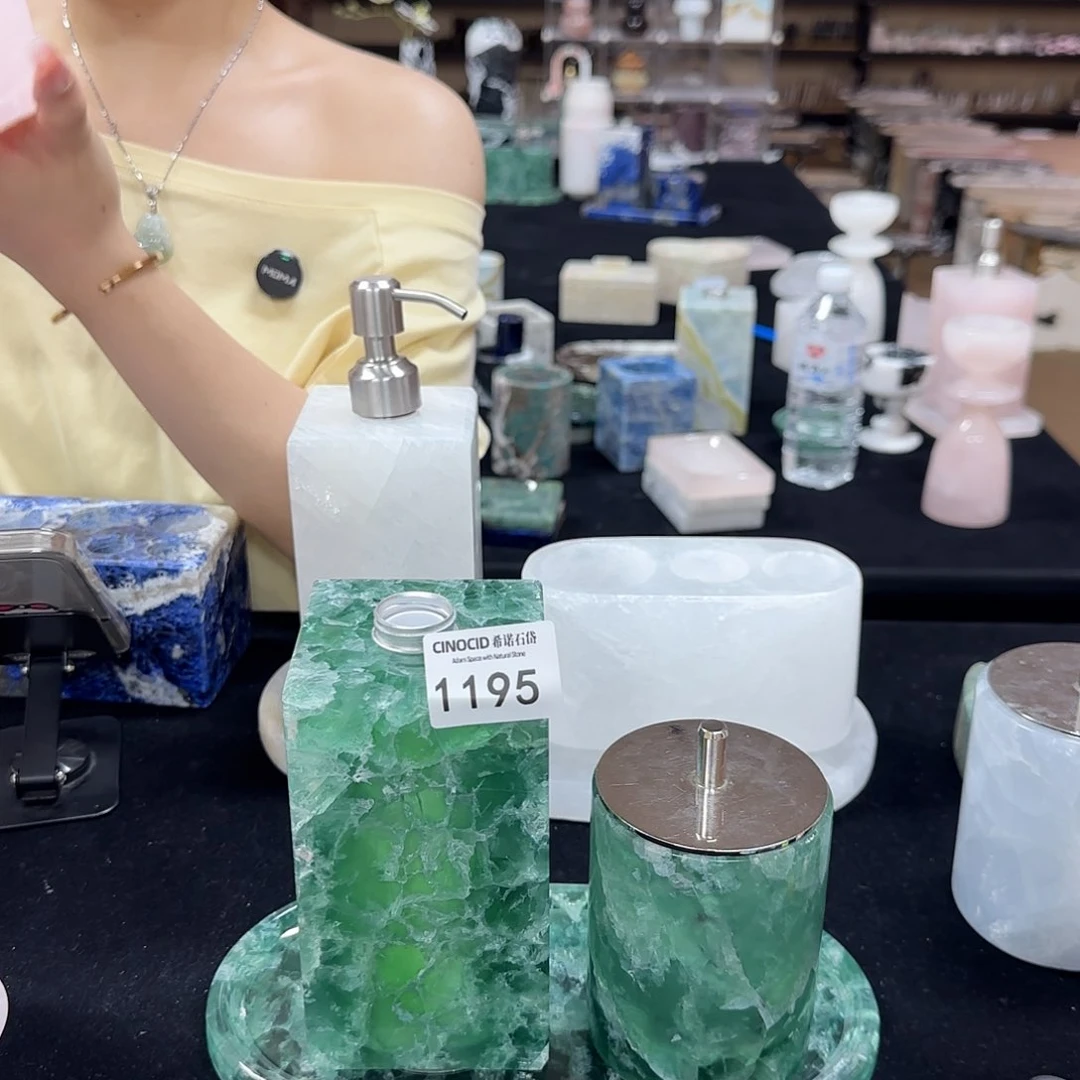 石材锦****玲1195绿水晶白水晶六件套