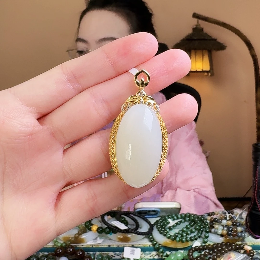 和田玉银S925镶嵌颈饰