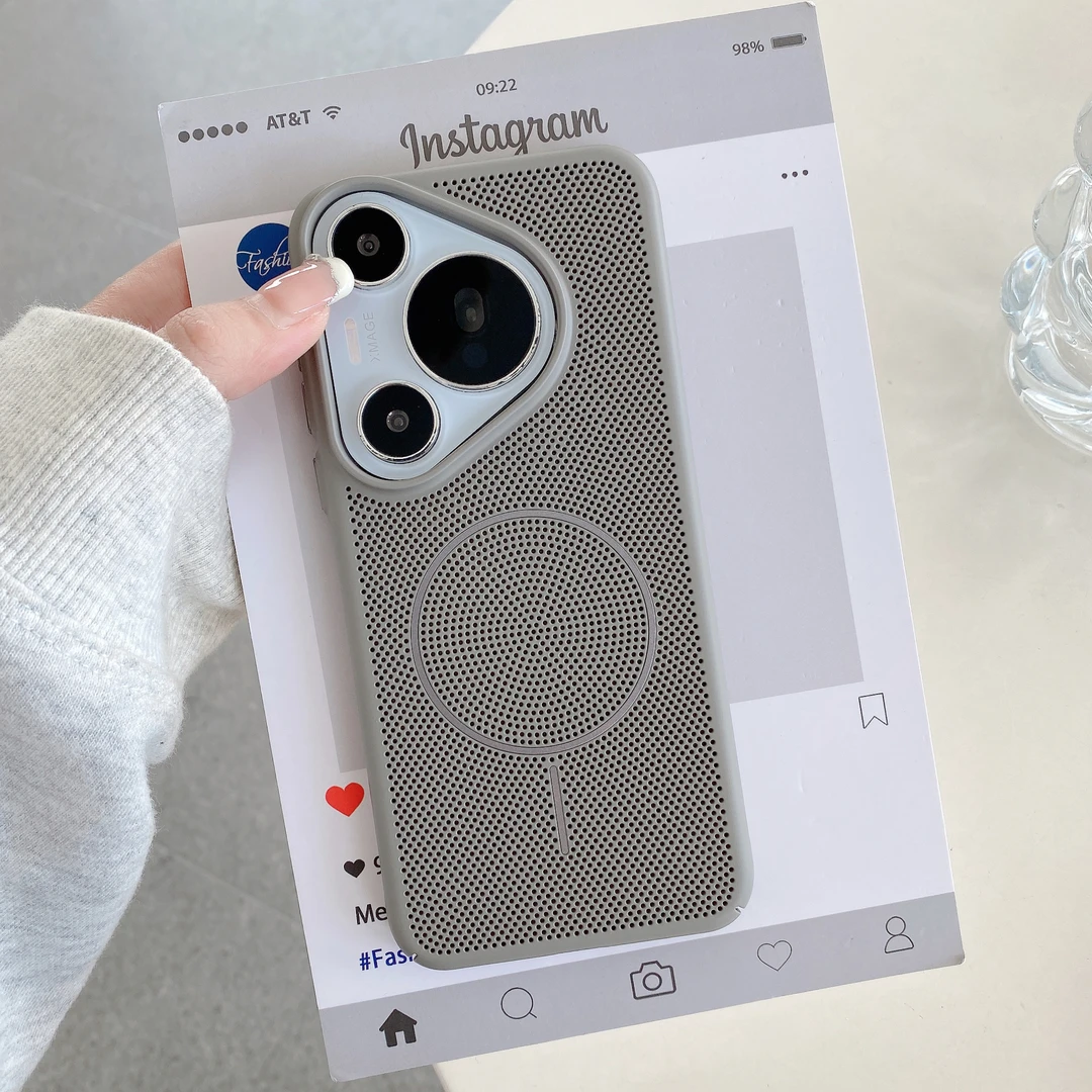 适用华为pura70Pro+手机壳magsafe磁吸网孔散热透气p70防摔mate70