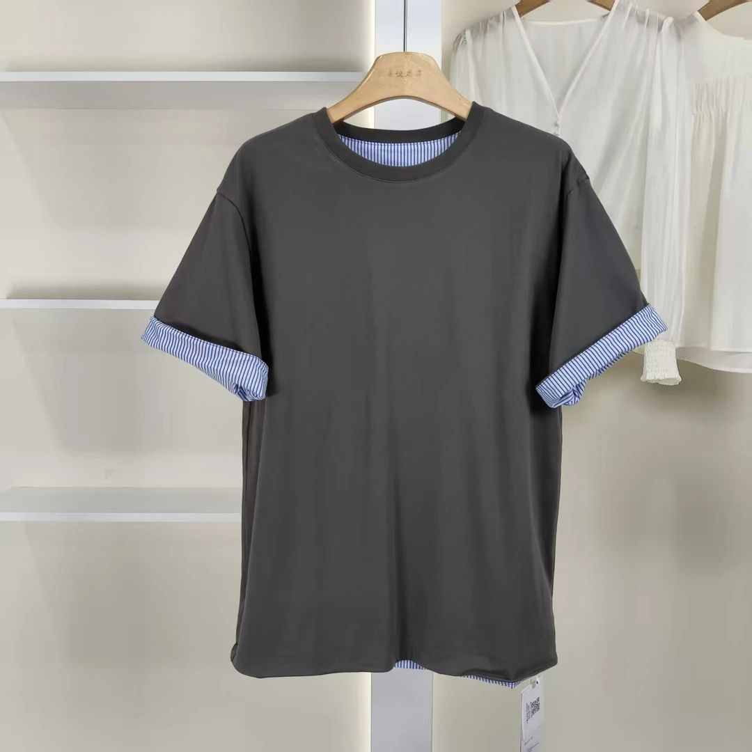麦迪尚品【夕Y】50909617 夏季简约短袖拼接短袖上衣品牌女装