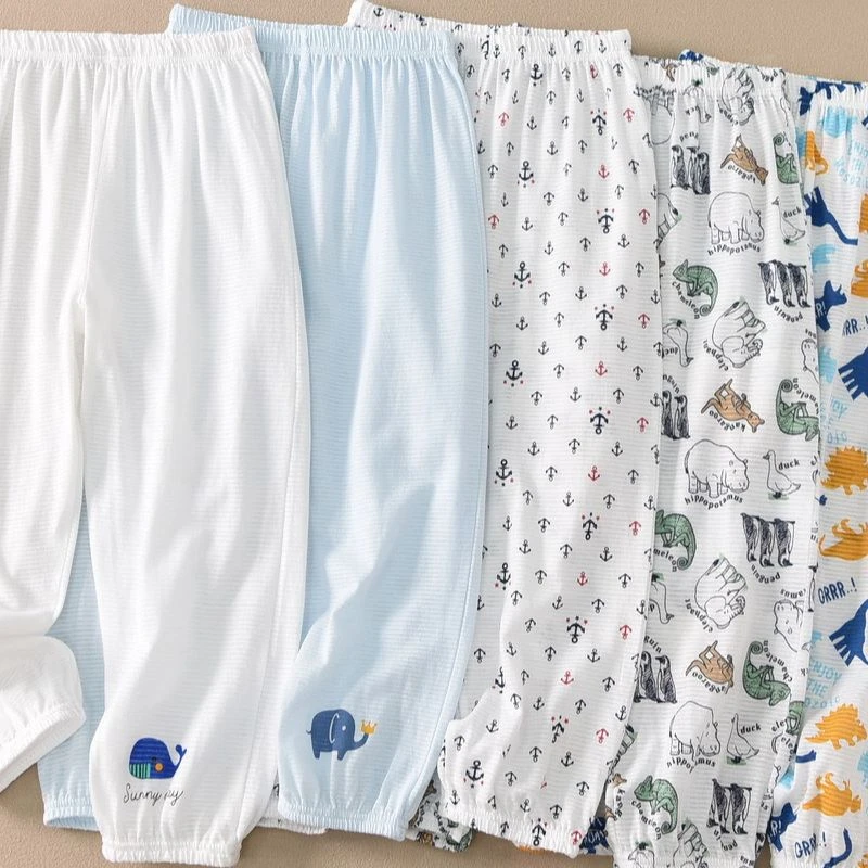 纯棉儿童防蚊裤薄竹节汗布出口日系透气吸汗打底空调家居裤夏季
