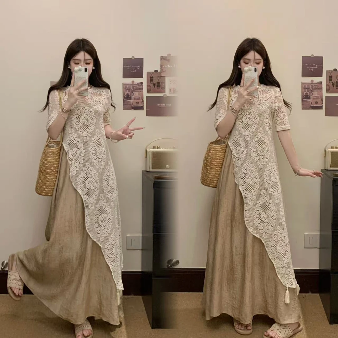 2025时尚套装蕾丝罩衫吊带裙套装夏季气质法式氛围感浪漫风两件套