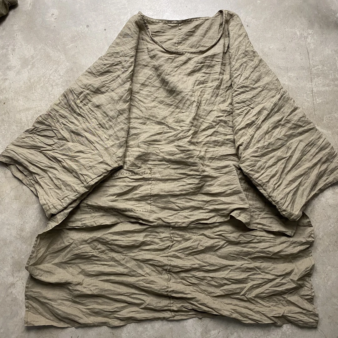 素年未央 SN176 加厚苎麻手工缝线套头复古中长袍前短后长