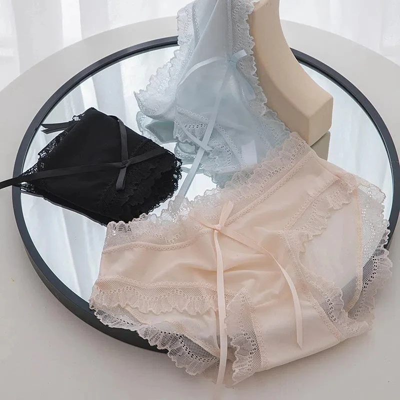 欧若风性感蕾丝花边内裤女中腰日系轻薄透气舒适无痕大码女士三角