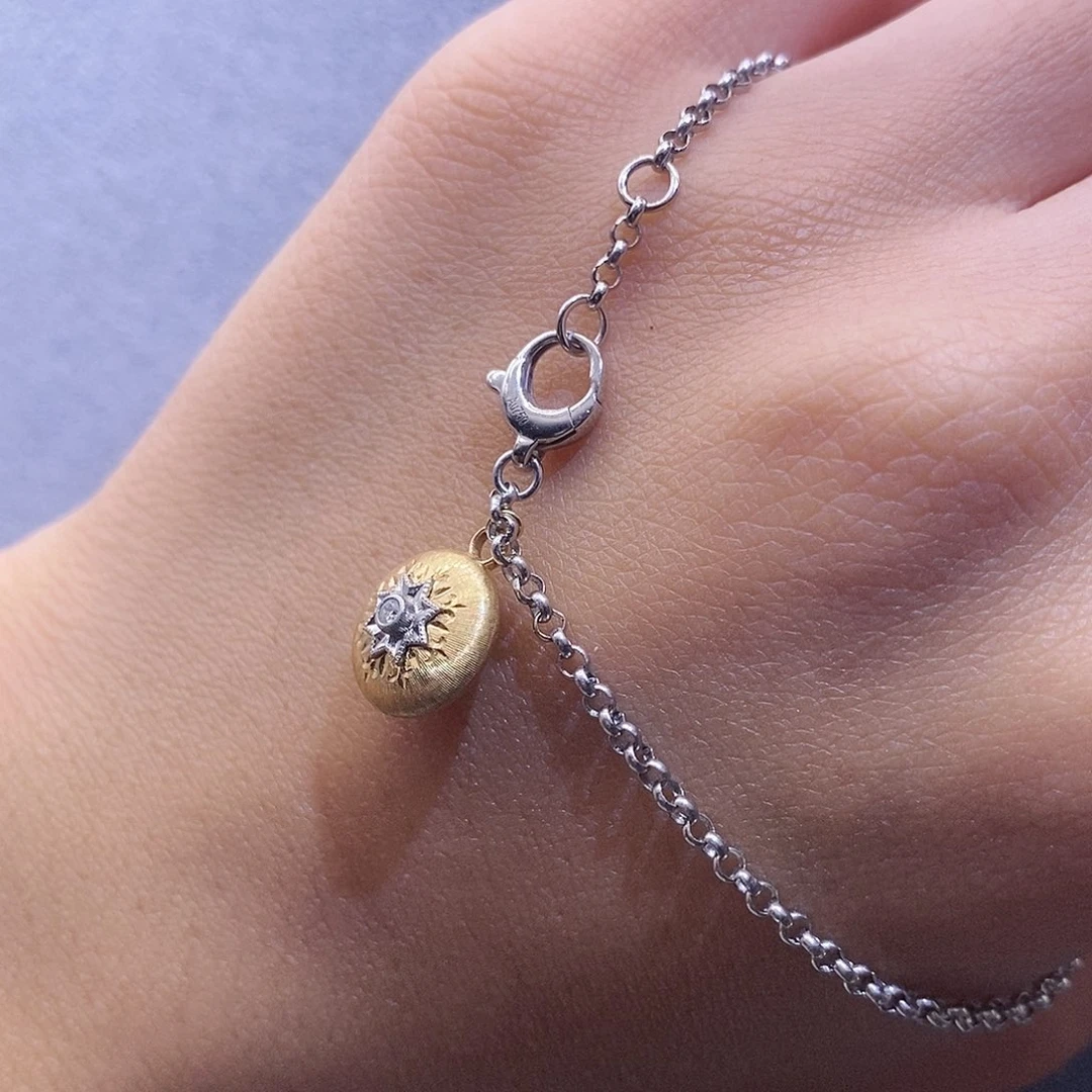 手链18K金镶嵌钻石黄白拉丝豆豆手链