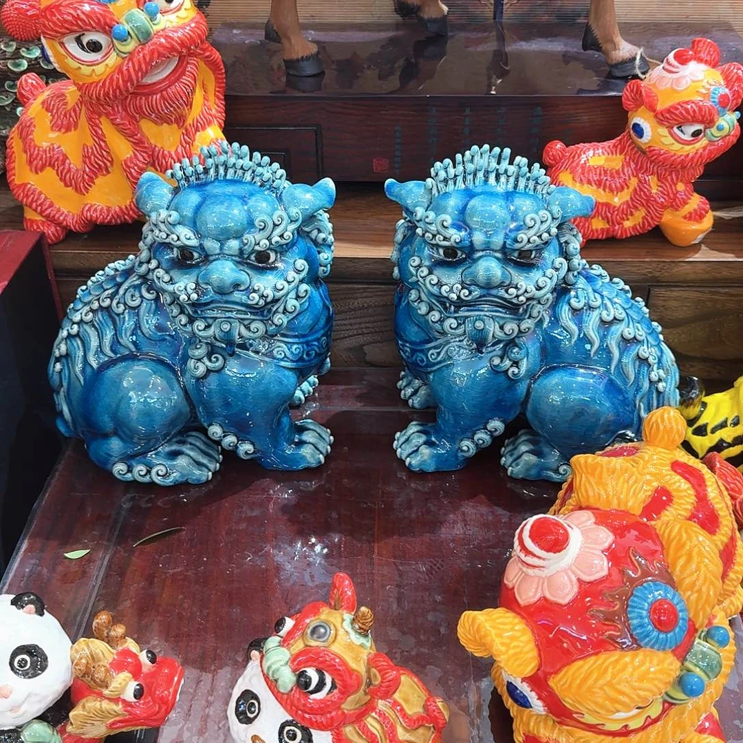 魔***鸟陶瓷一对醒狮精品一对