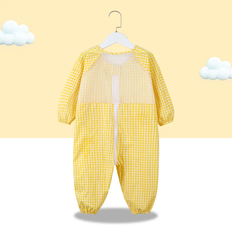 夏季婴儿透气薄款宝宝防脏爬行外出网格连体罩衣童服
