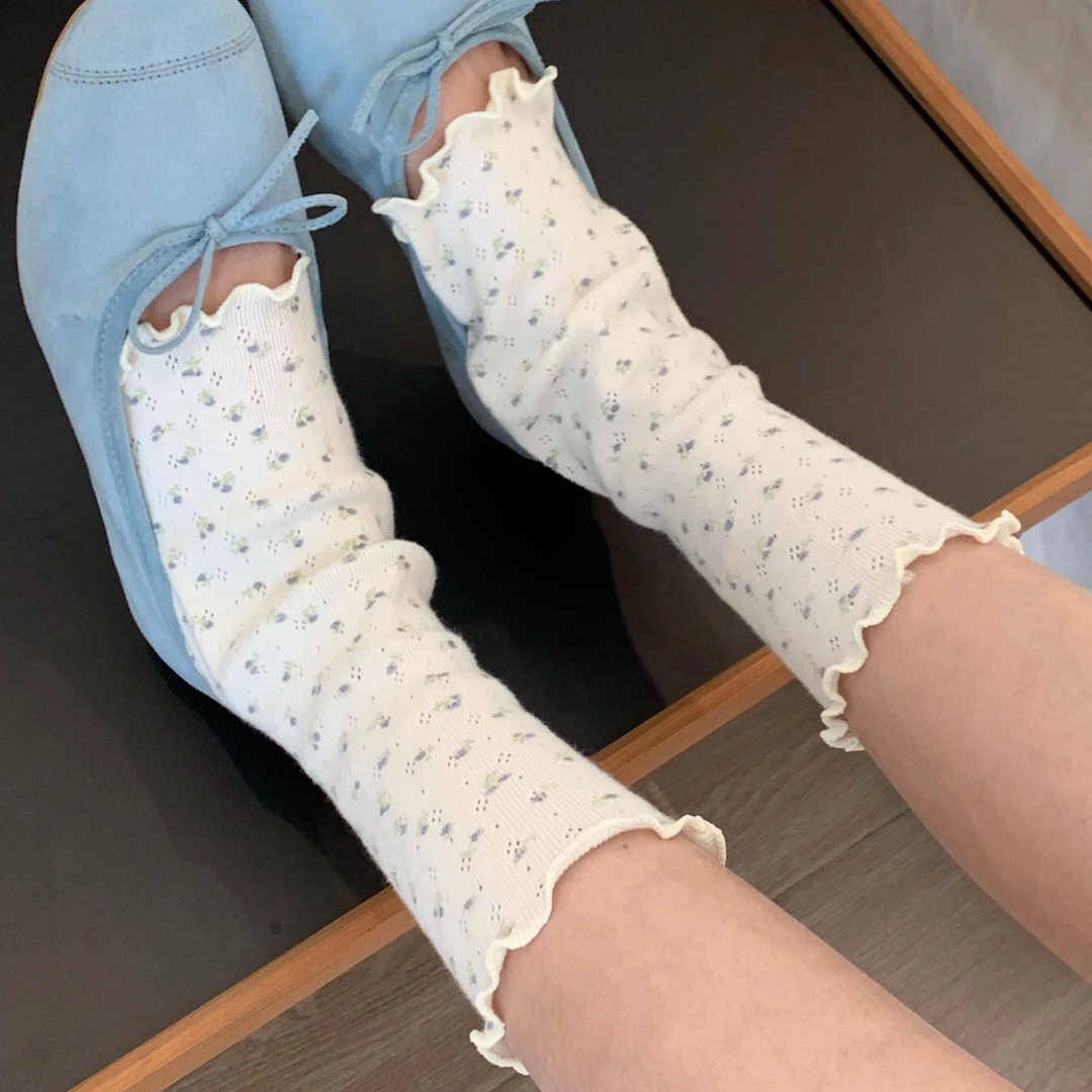 韩版小碎花袜套薄款韩系ins简约甜美花边百搭堆堆袜中筒袜女清新