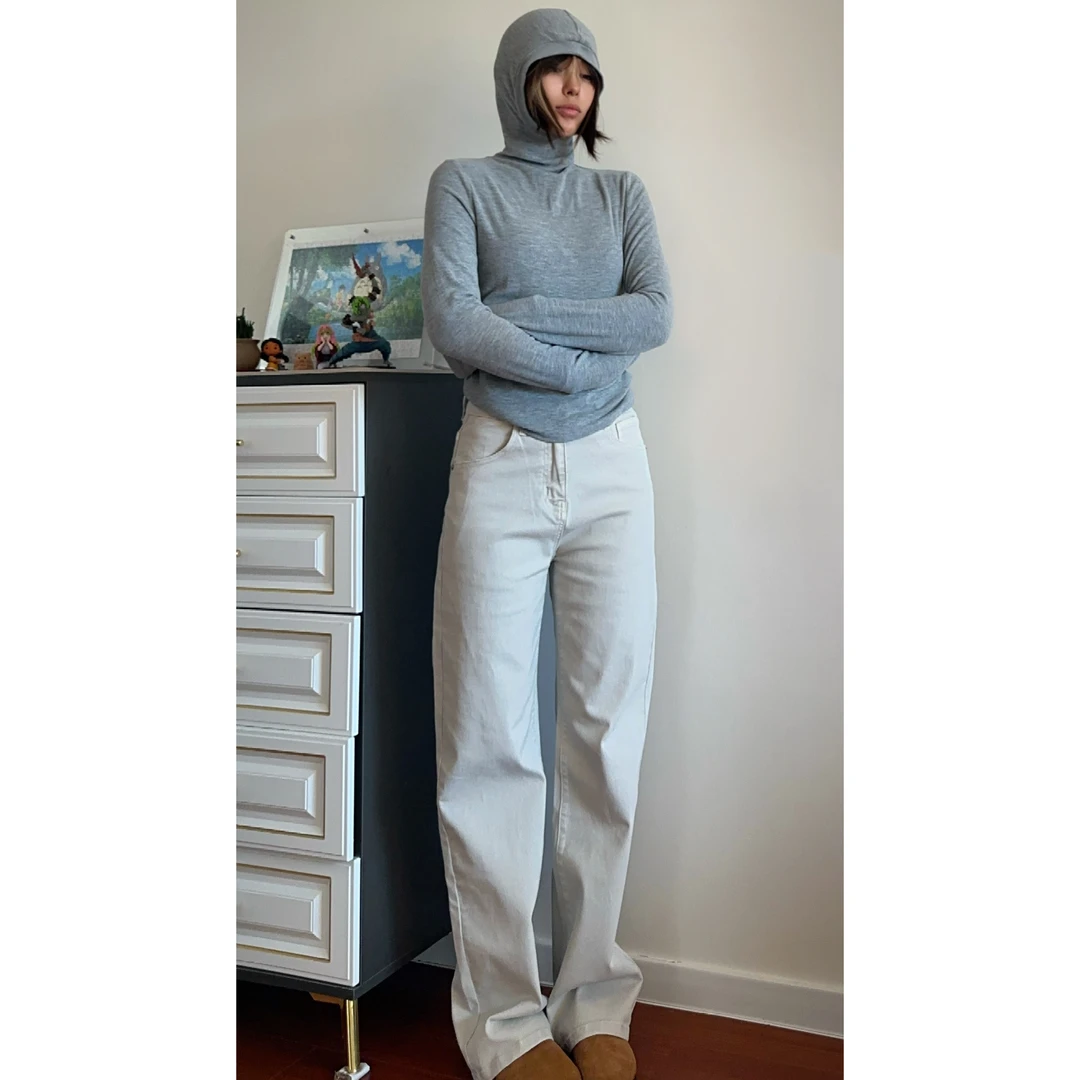 【木兰】长款显瘦连帽长袖早秋内搭女款上衣11035