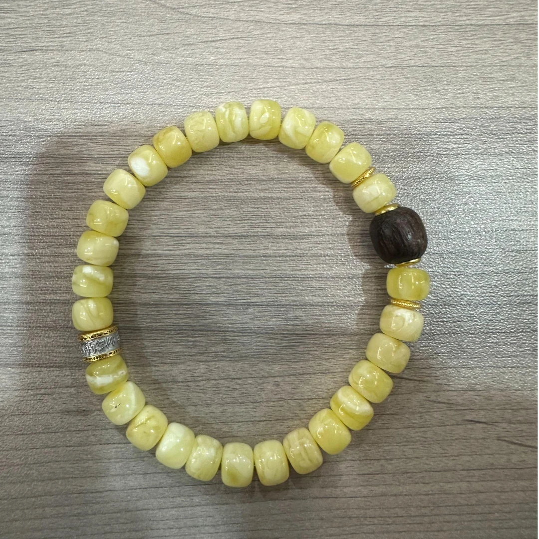 【央网专属】天然珠宝A02848琥珀白花蜡老型珠手串 7m+