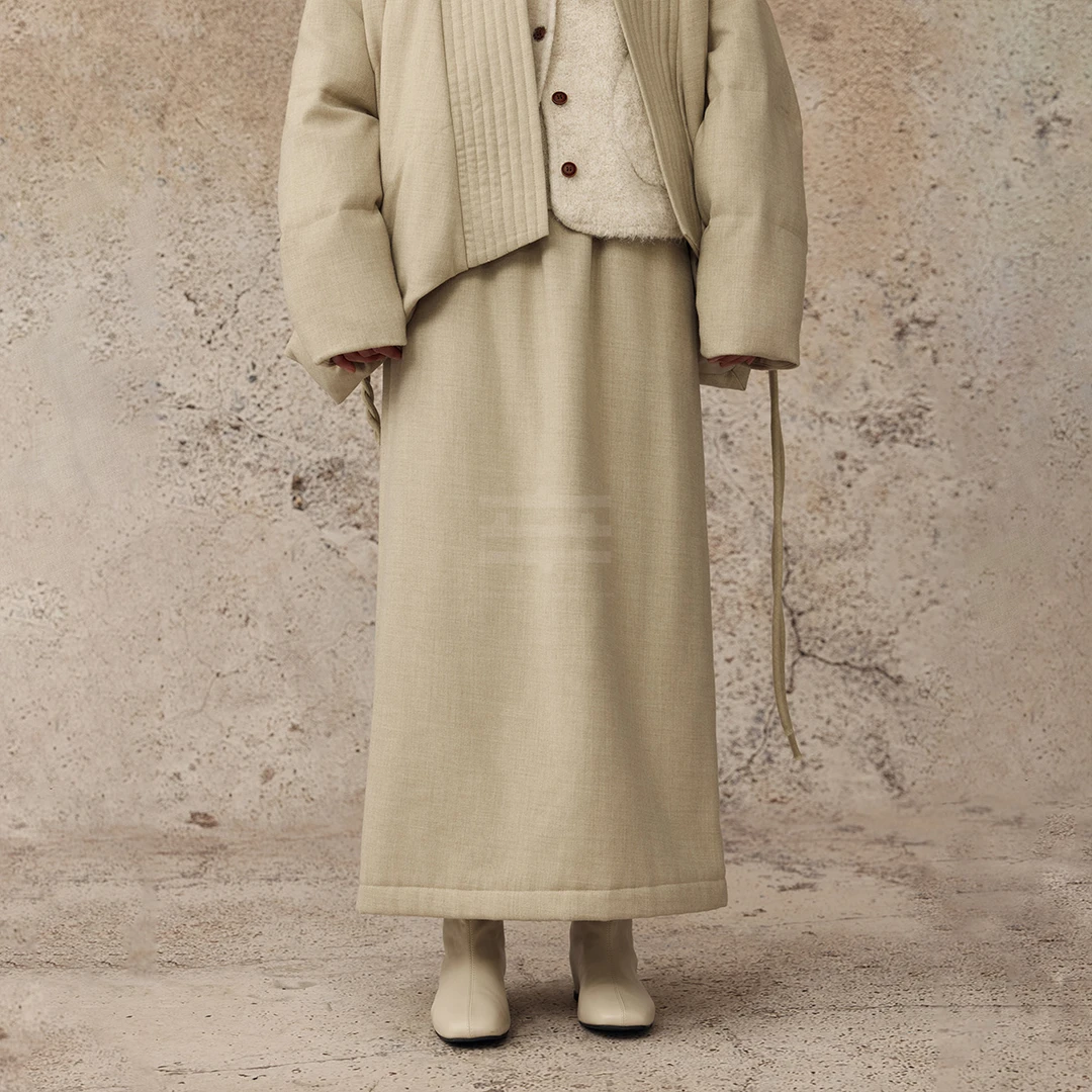 CatalpaLew「春树下」墟生美学雾山禅意亚麻直筒半身裙#C53787