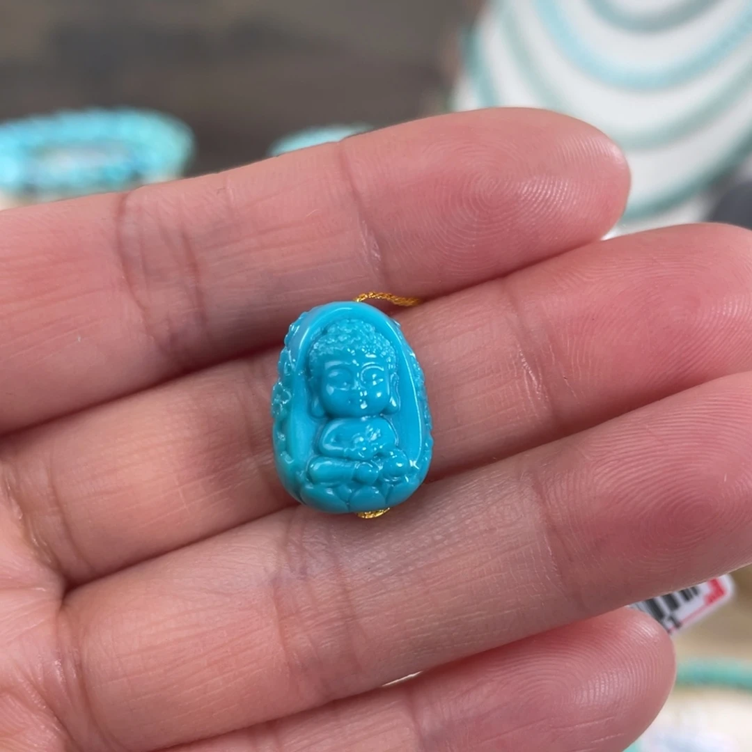 绿松石未镶嵌套链11*15精品玉化蓝双面佛