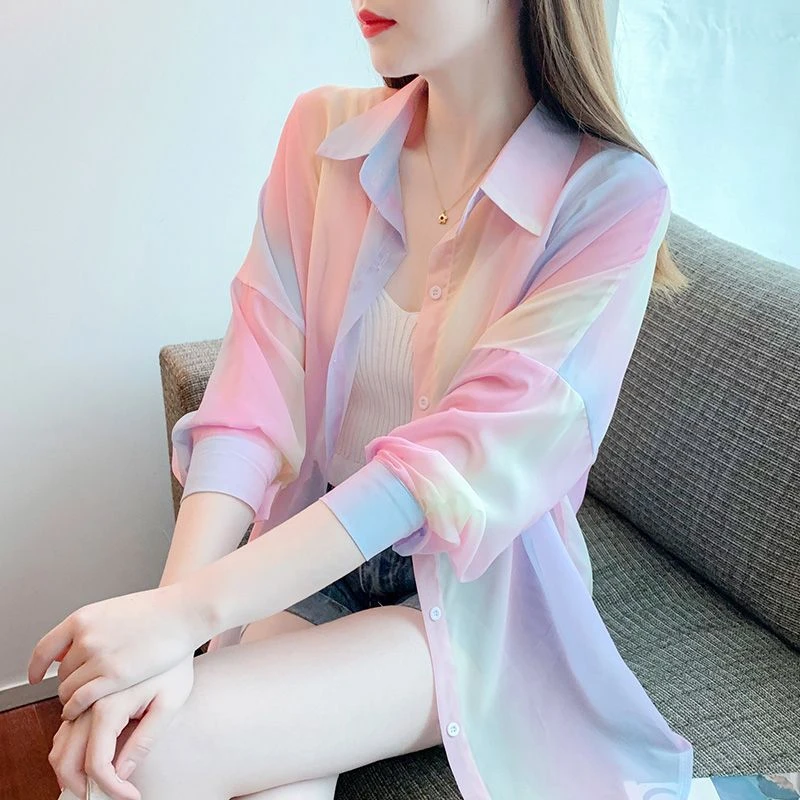 时尚薄款防晒衣女款夏季2025新款减龄百搭雪纺衬杉显瘦女士防晒服