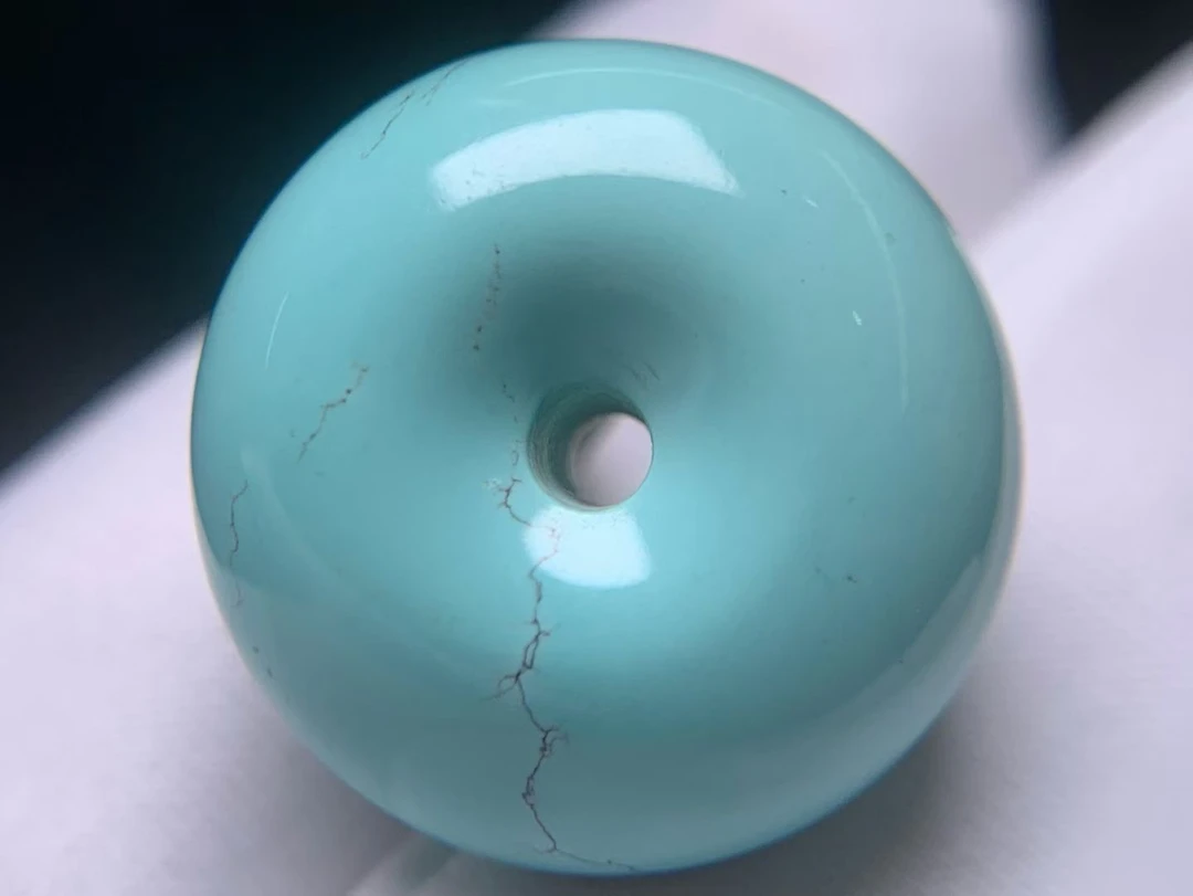原矿高瓷果冻料精美水草纹绿松石面包圈，无坑裂，尺寸19.5*10mm