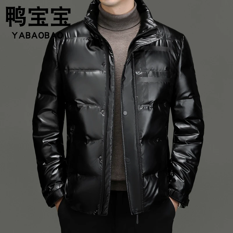 鸭宝宝亮面羽绒服男休闲帅气冬装清仓款立领轻薄男式羽绒外套