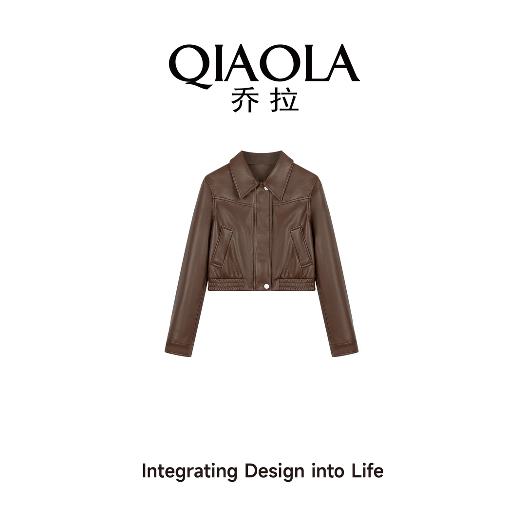 【松香栗子】早春皮革翻领街头复古百搭减龄短外套