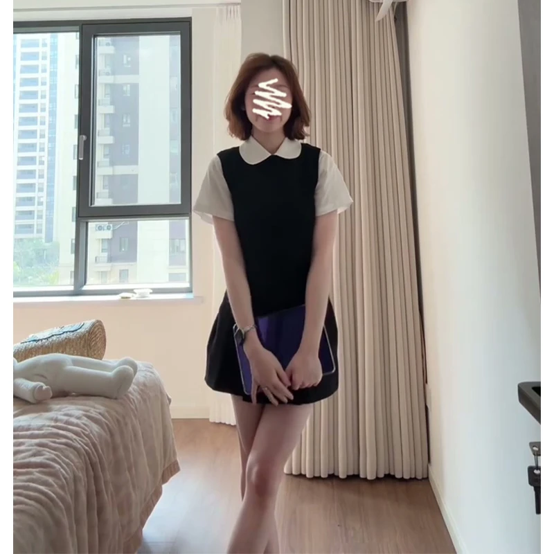 2025春夏新款女韩系气质翻领短袖衬衫修身背心马甲高腰显瘦半身裙