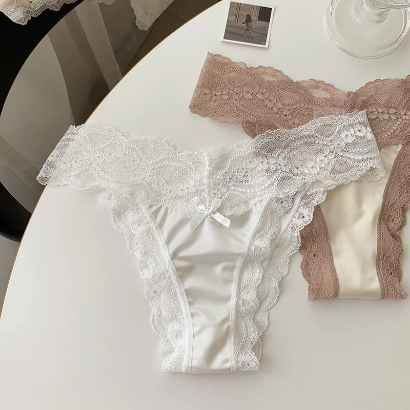 纯欲风舒适丝滑缎面性感蕾丝镂空透气中低腰女士三角内裤2025新款