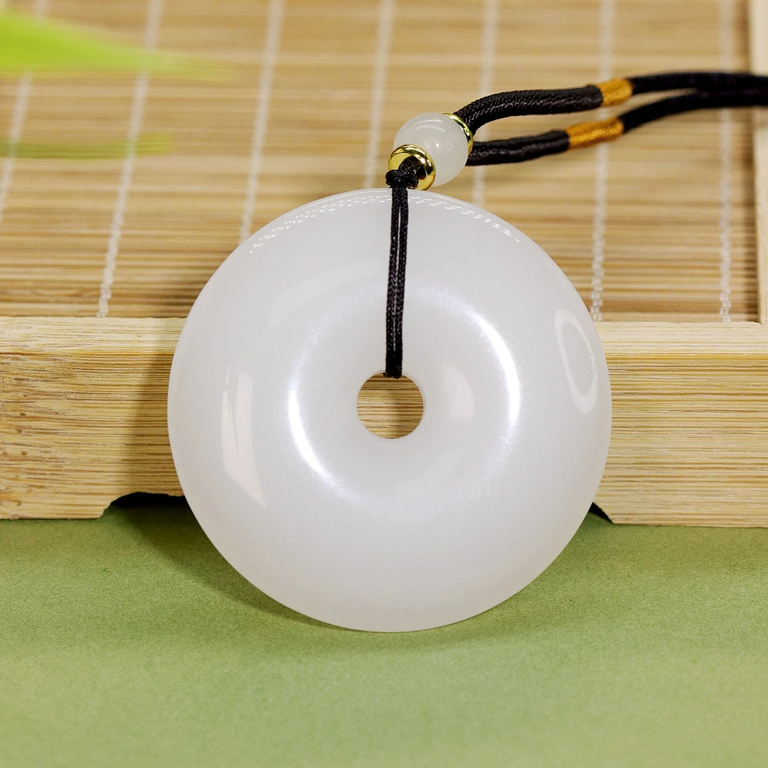 天然新疆玉石平安扣裸石玉吊坠金丝玉挂件无事牌玉坠直播间玉简约