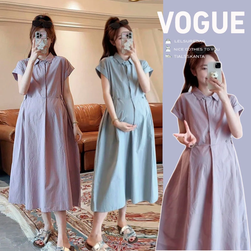 孕妇时尚连衣裙2025夏季新款 女法式优雅气质寸衫翻领可哺乳百搭