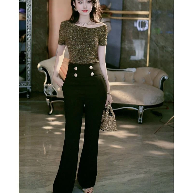 SEJI/瑟纪3-10【巴尔曼大长腿】法式轻奢时尚百搭微阔直筒微喇裤