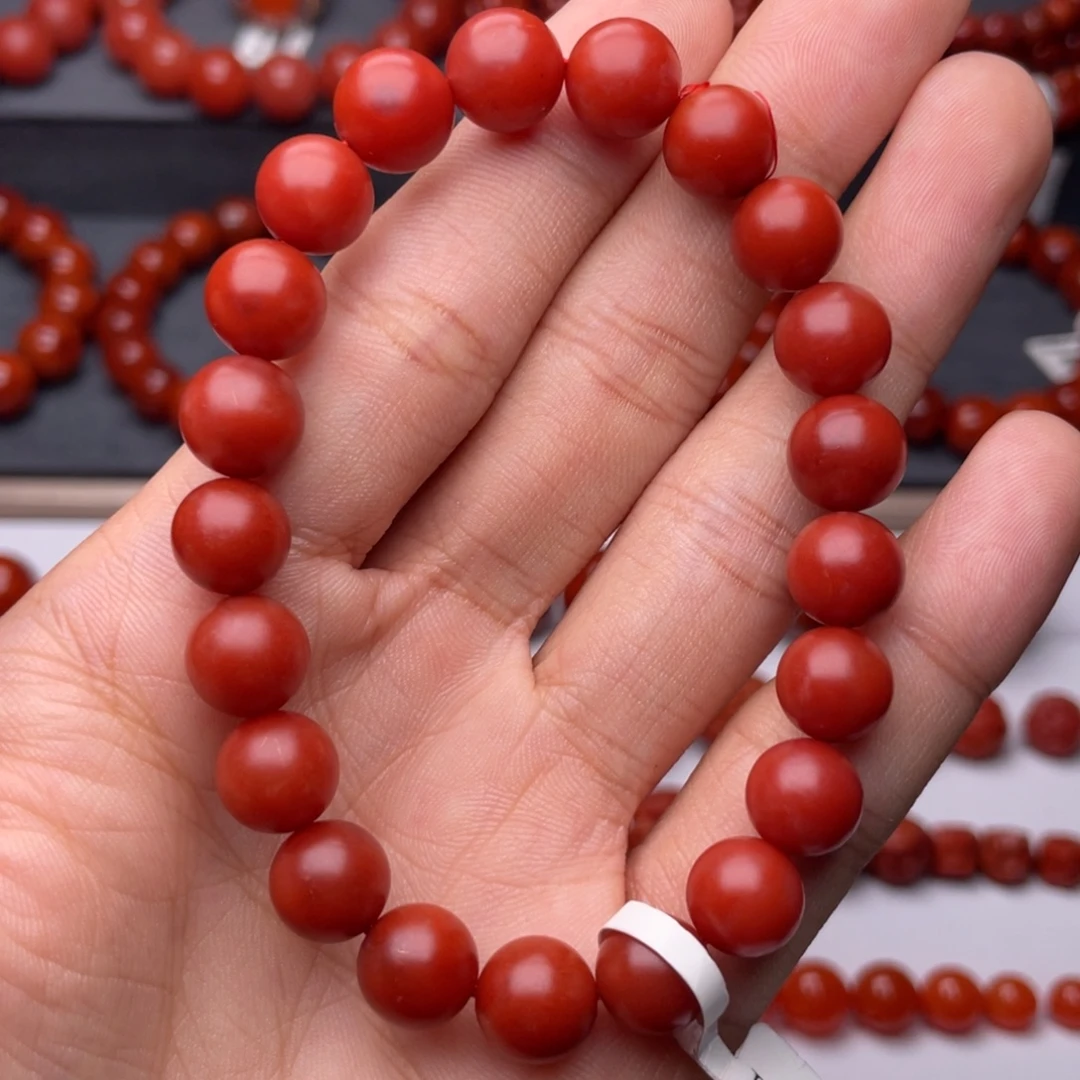 南红玛瑙未镶嵌手串H9.8mm顶品收藏保山满红满肉锦红手串